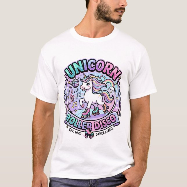 Enhörning Rulldisco POD Redo Marknadsplats Konstve T Shirt (Framsida)