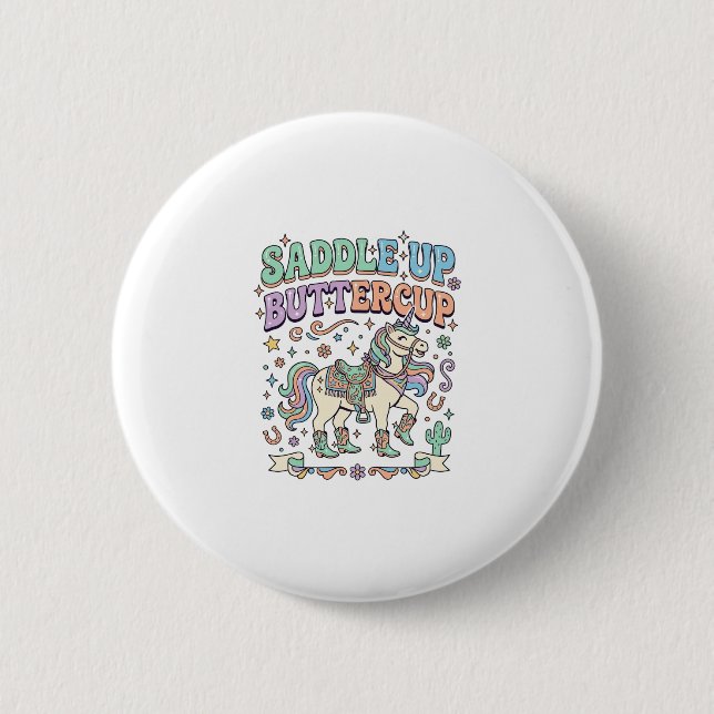 Enhörning Sadel Upp Smörblomma Kawaii Typografi De Knapp (Framsida)