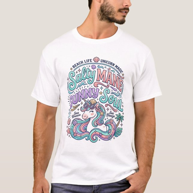 Enhörning Salt Mané Solig Själ Retro Stil T-Shirt  (Framsida)
