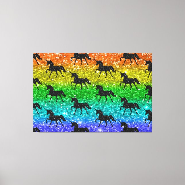 Enhörning Silhuett Regnbåge Glitter HBTQ Stolthet Canvastryck (Framsida)