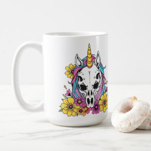 Enhörning Skalle Blommor Pastell Goth Mjuk Grunge Kaffemugg