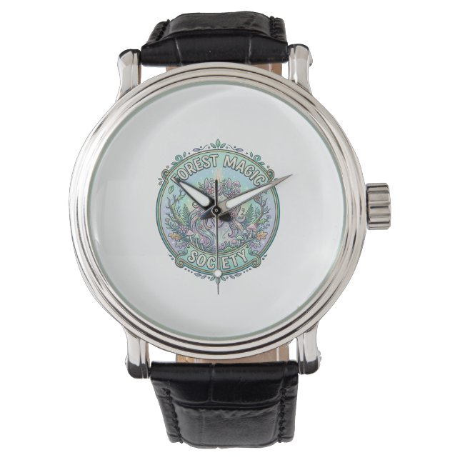 Enhörning Skog Magi Samhälle Grafisk Design Vit  Armbandsur (Framsida)