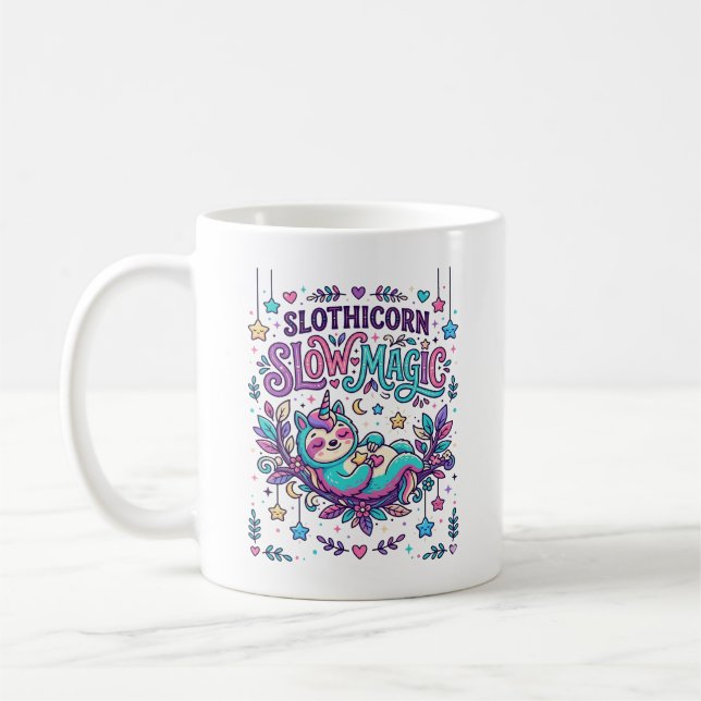 Enhörning Slothicorn Långsam Magi Färgglatt Markna Kaffemugg (Vänster)