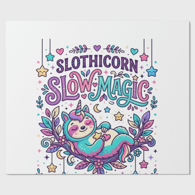 Enhörning Slothicorn Långsam Magi Färgglatt Markna Presentpapper (Platt)