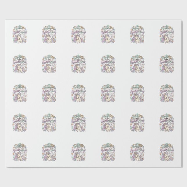 Enhörning Snigelskal och Gnistrande Horn Premium V Presentpapper (Platt)