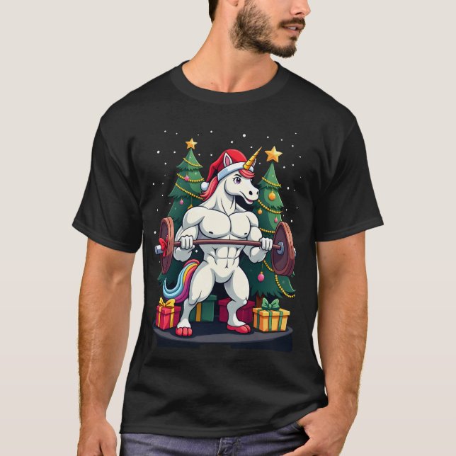 Enhörning som lyfter jul viktlyftning dödlyft G T Shirt (Framsida)