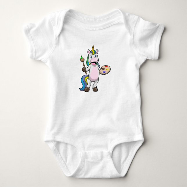 Enhörning som målar med pensel och färg t shirt (Framsida)