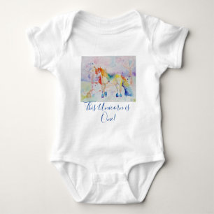 Enhörning Söt Första Födelsedag pastell Akvarell T Shirt