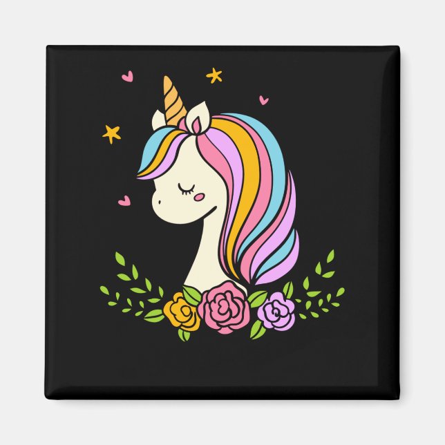 Enhörning Söt Whimsical Flickaktig D Namn  Magnet (Framsidan)