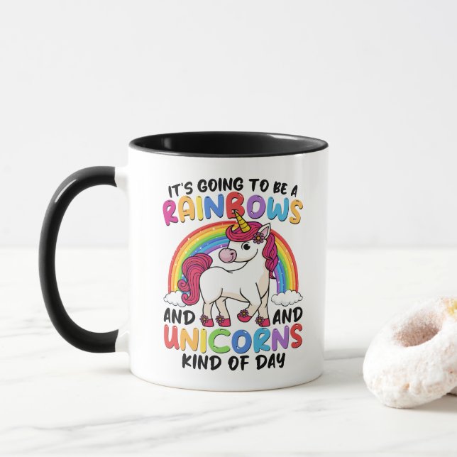 Enhörning Söt Whimsical Rolig Regnbågar Och Enhörn Mugg (Med munk)