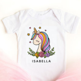 Enhörning Söt Whimsisk Tjej Anpassat Namn T Shirt