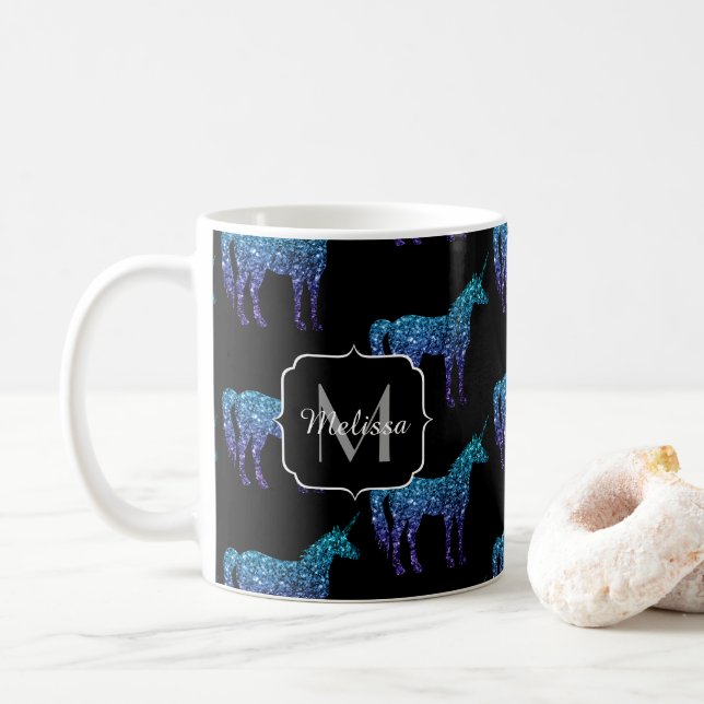 Enhörning Sparkles akvamarinblått ombre-mönster Mo Kaffemugg (Med munk)