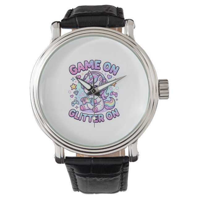 Enhörning Spel På Glitter På Grafisk Design Merch  Armbandsur (Framsida)