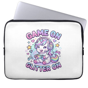 Enhörning Spel På Glitter På Grafisk Design Merch Laptop Fodral