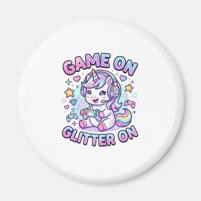 Enhörning Spel På Glitter På Grafisk Design Merch  Magnet (Framsidan)