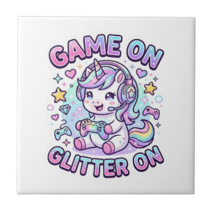 Enhörning Spelet På Glitter På Grafisk Design Merc Kakelplatta