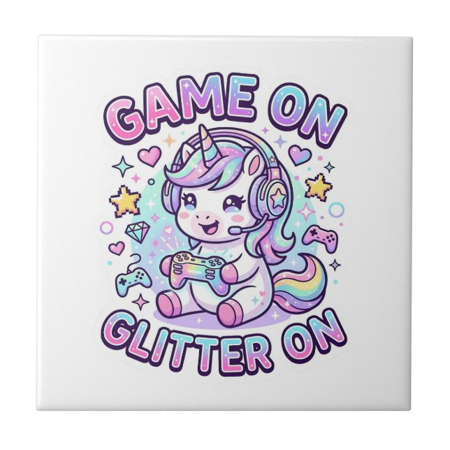 Enhörning Spelet På Glitter På Grafisk Design Merc Kakelplatta (Framsidan)