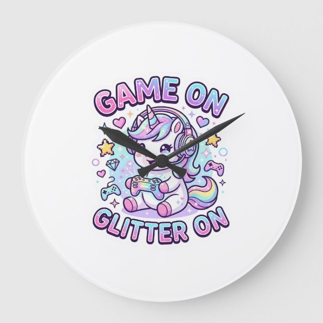 Enhörning Spelet På Glitter På Grafisk Design Merc Stor Klocka (Framsida)