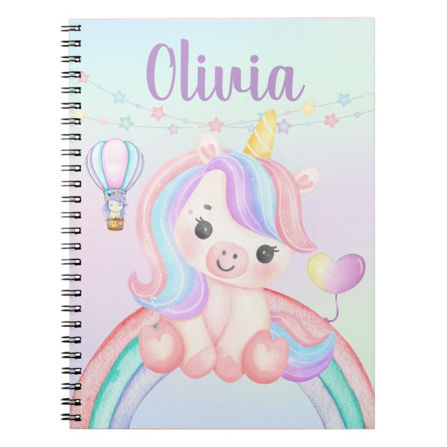 Enhörning Spiralanteckningsbok – Whimsical Pastell Anteckningsbok (Framsidan)