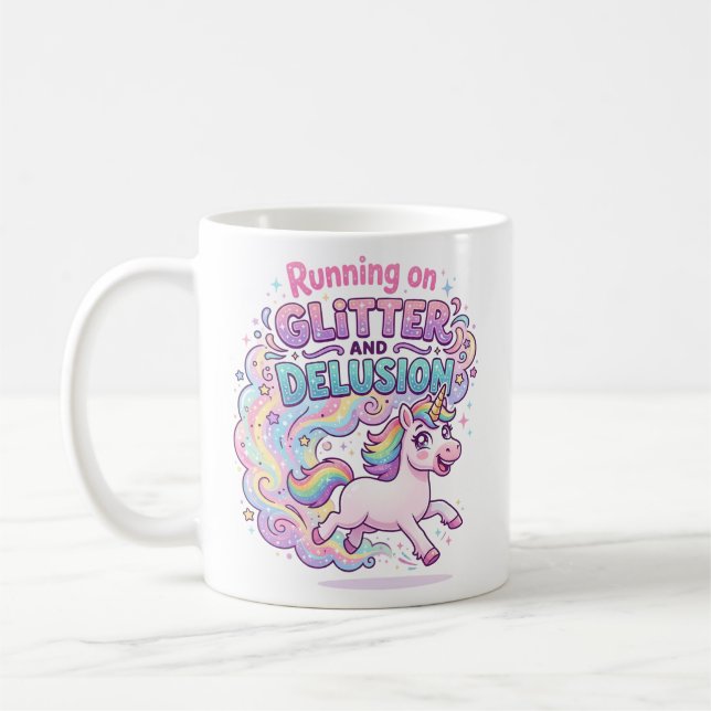 Enhörning springer på glitter och illusion charmig kaffemugg (Vänster)
