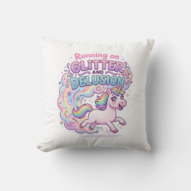 Enhörning springer på glitter och illusion charmig kudde (Framsida)