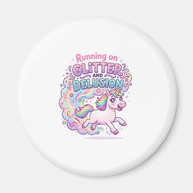 Enhörning springer på glitter och illusion charmig magnet (Framsidan)