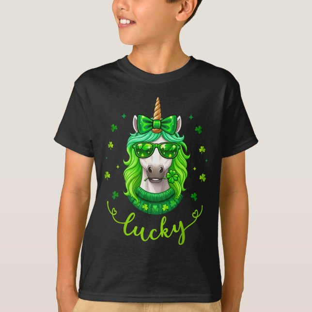 Enhörning st patricks dag småbarn flickor barn klö t shirt (Framsida)