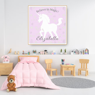 Enhörning Stjärnor Mjuk Rosa Barnnamn Poster