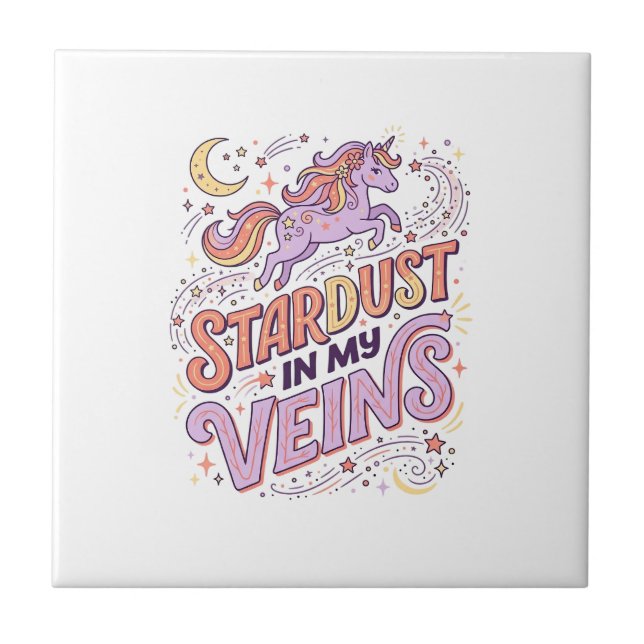 Enhörning Stjärnstoft i Mina Ådror Whimsical Merch Kakelplatta (Framsidan)