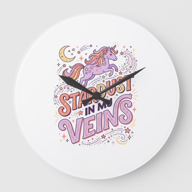 Enhörning Stjärnstoft i Mina Ådror Whimsical Merch Stor Klocka (Framsida)