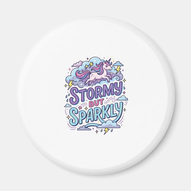 Enhörning Stormig men Gnistrande Retro Stil Söt Gå Magnet (Framsidan)
