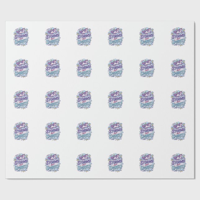 Enhörning Stormig men Gnistrande Retro Stil Söt Gå Presentpapper (Platt)
