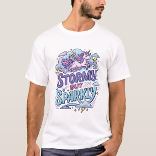 Enhörning Stormig men Gnistrande Retro Stil Söt Gå T Shirt