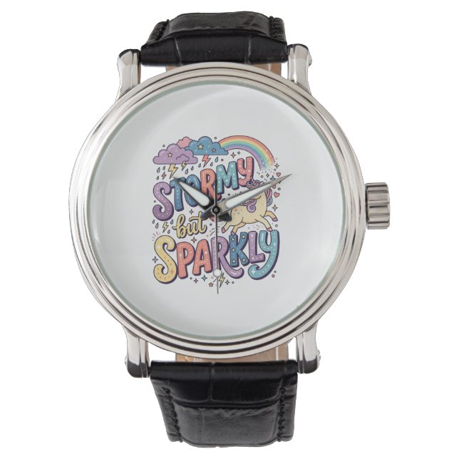 Enhörning Stormig men Gnistrande Whimsical Merch D Armbandsur (Framsida)
