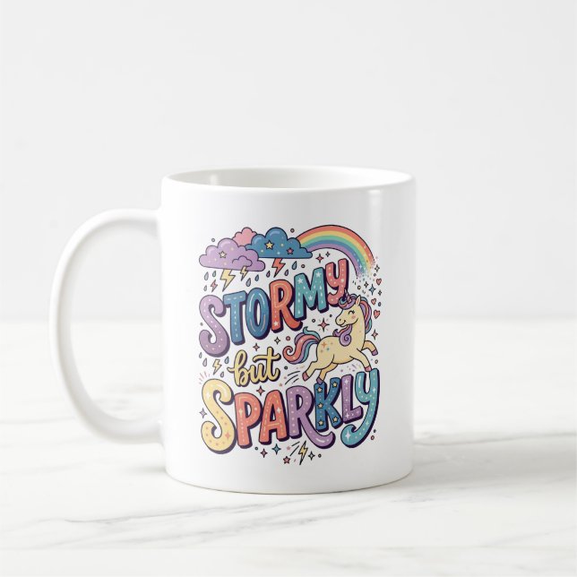 Enhörning Stormig men Gnistrande Whimsical Merch D Kaffemugg (Vänster)