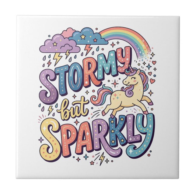 Enhörning Stormig men Gnistrande Whimsical Merch D Kakelplatta (Framsidan)