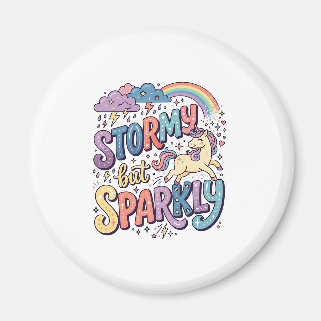 Enhörning Stormig men Gnistrande Whimsical Merch D Magnet (Framsidan)