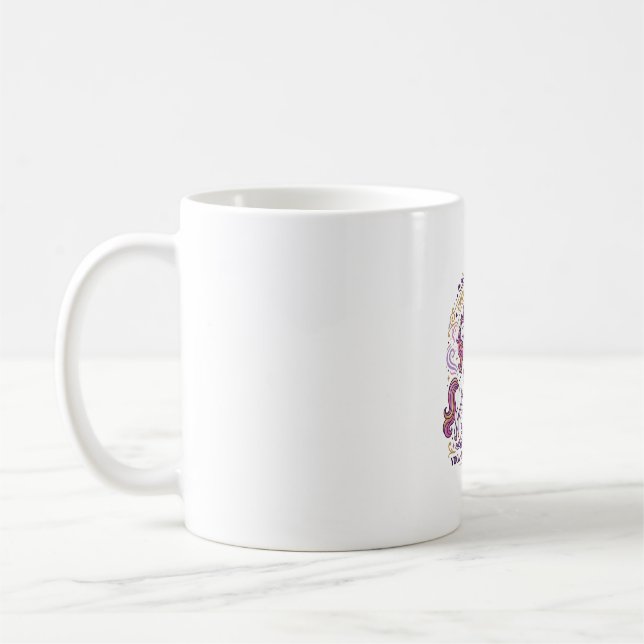 Enhörning sträcker sig in i min magiska snygga vit kaffemugg (Vänster)