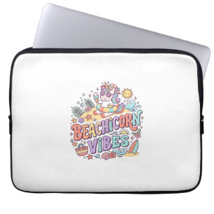 Enhörning Strandhörning Vibbar Whimsical Vit Bakgr Laptop Fodral