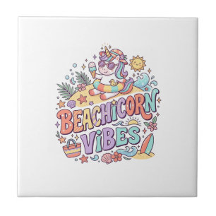 Enhörning Strandhörning Vibrationer Whimsical Vit Kakelplatta