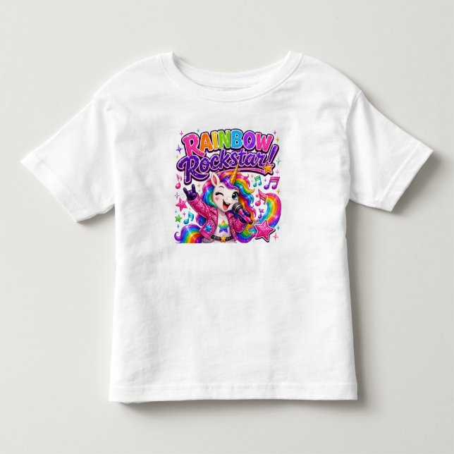 Enhörning T-shirt för regnbågsrockstjärna (Framsida)