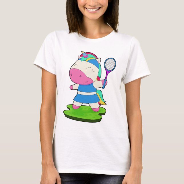 Enhörning Tennis Tennisracket T Shirt (Framsida)