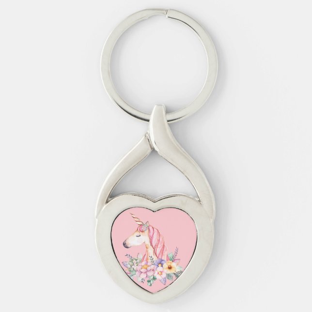 Enhörning Twisted Heart Silverfärgad Nyckelring (Framsidan)