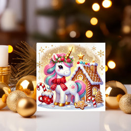 Enhörning vid pepparkakshuset julkort