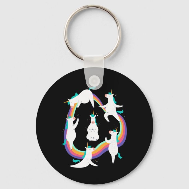 Enhörning Yoga Solhälsning Poser Regnbåge Meme Nyckelring (Framsida)