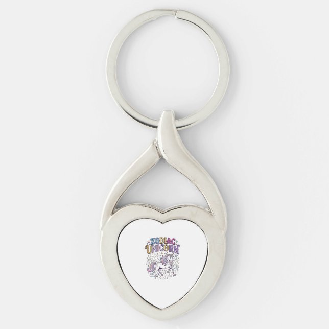 Enhörning Zodiak Enhörning Premium Vector Marknads Twisted Heart Silverfärgad Nyckelring (Framsidan)