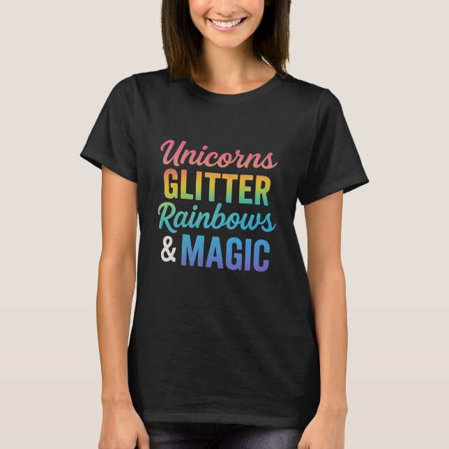 Enhörningar glitter regnbågar & magi  t shirt (Framsida)