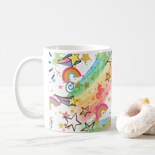 enhörningar och regnbågar kaffemugg (Med munk)