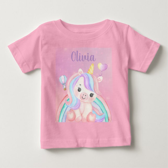 Enhörnings födelsedagsbaby flicka t-shirt – anpass (Framsida)