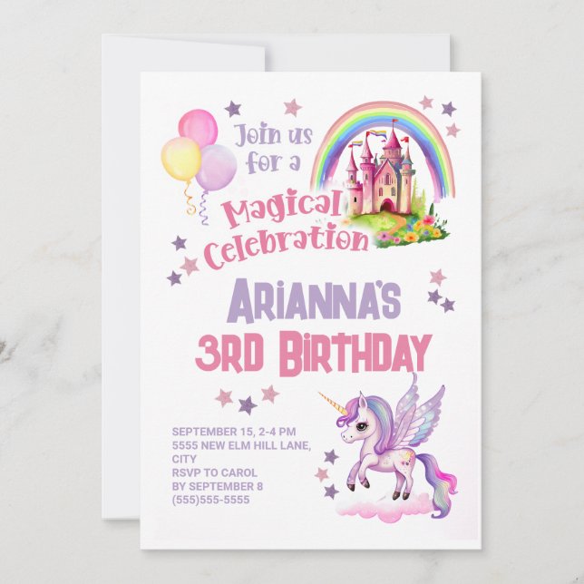 Enhörnings lilla flickas 2-årsdag  inbjudningar (Framsida)